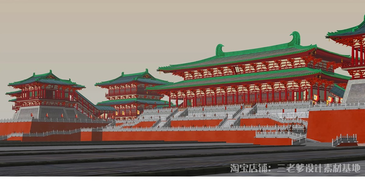 图片[24]-唐风古建群落SU模型秋景中式唐宋文化雪景影视城古代建筑草图大师-大怪兽分享