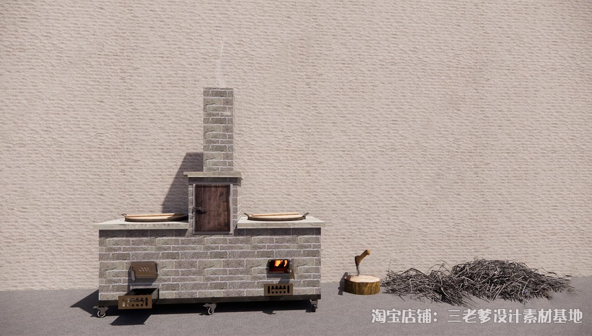 图片[24]-农村乡村农家乐旧厨房炉灶土灶台柴火灶泥土大锅灶SU模型草图大师-大怪兽分享