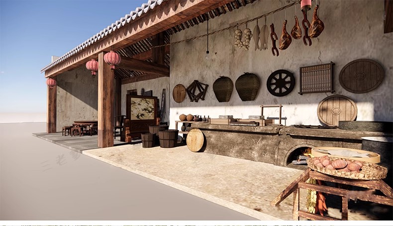 图片[25]-农村乡村农家乐旧厨房炉灶土灶台柴火灶泥土大锅灶SU模型草图大师-大怪兽分享