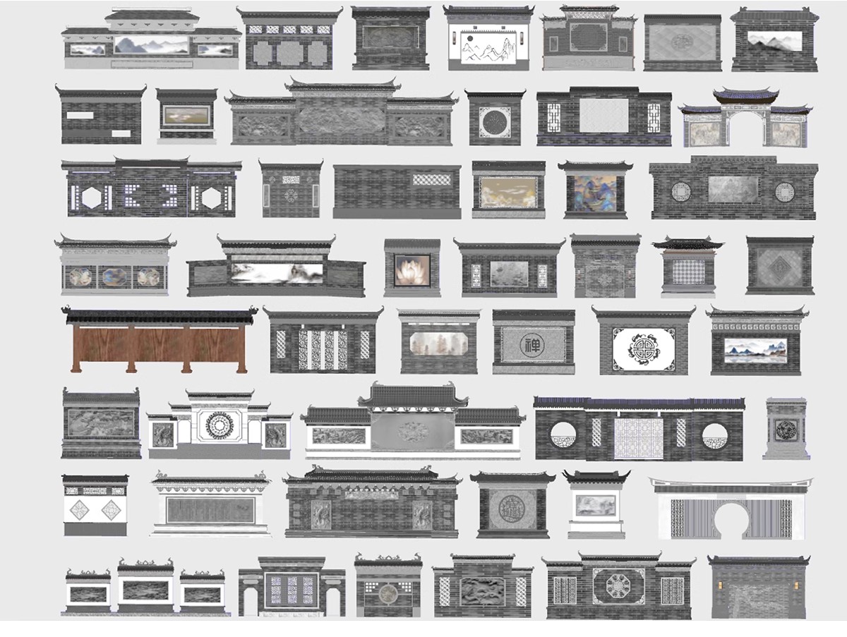 图片[25]-影壁照壁墙景墙su模型庭院四合院围墙院子屏风浮雕新中式草图大师-大怪兽分享