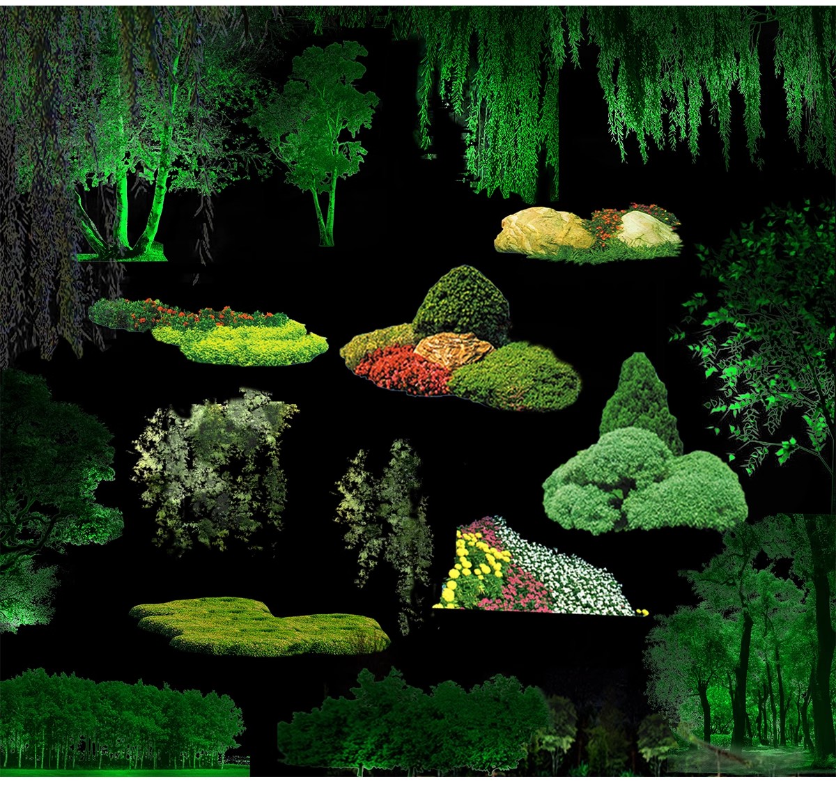 图片[26]-夜景树木植物ps灯光效果图 效果图psd分层公园氛围灯亮化工程素材-大怪兽分享