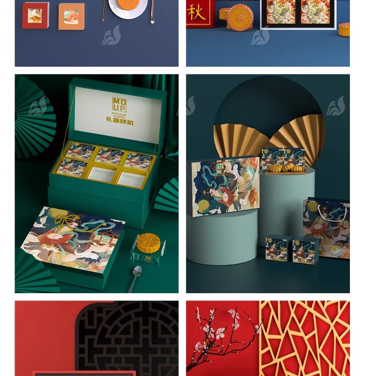 图片[12]-PS高端品牌中国风中秋月饼礼盒样机国潮盒子包装贴图psd设计素材-大怪兽分享