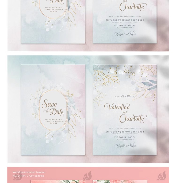 图片[13]-手绘唯美花纹简约婚礼请柬邀请函卡片生日海报PSD设计素材AI模板-大怪兽分享