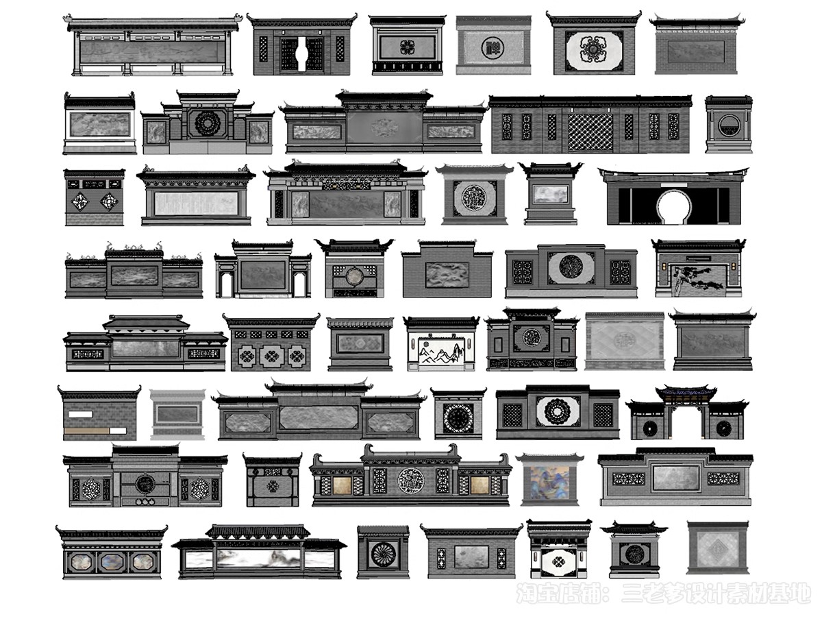 图片[26]-影壁照壁墙景墙su模型庭院四合院围墙院子屏风浮雕新中式草图大师-大怪兽分享