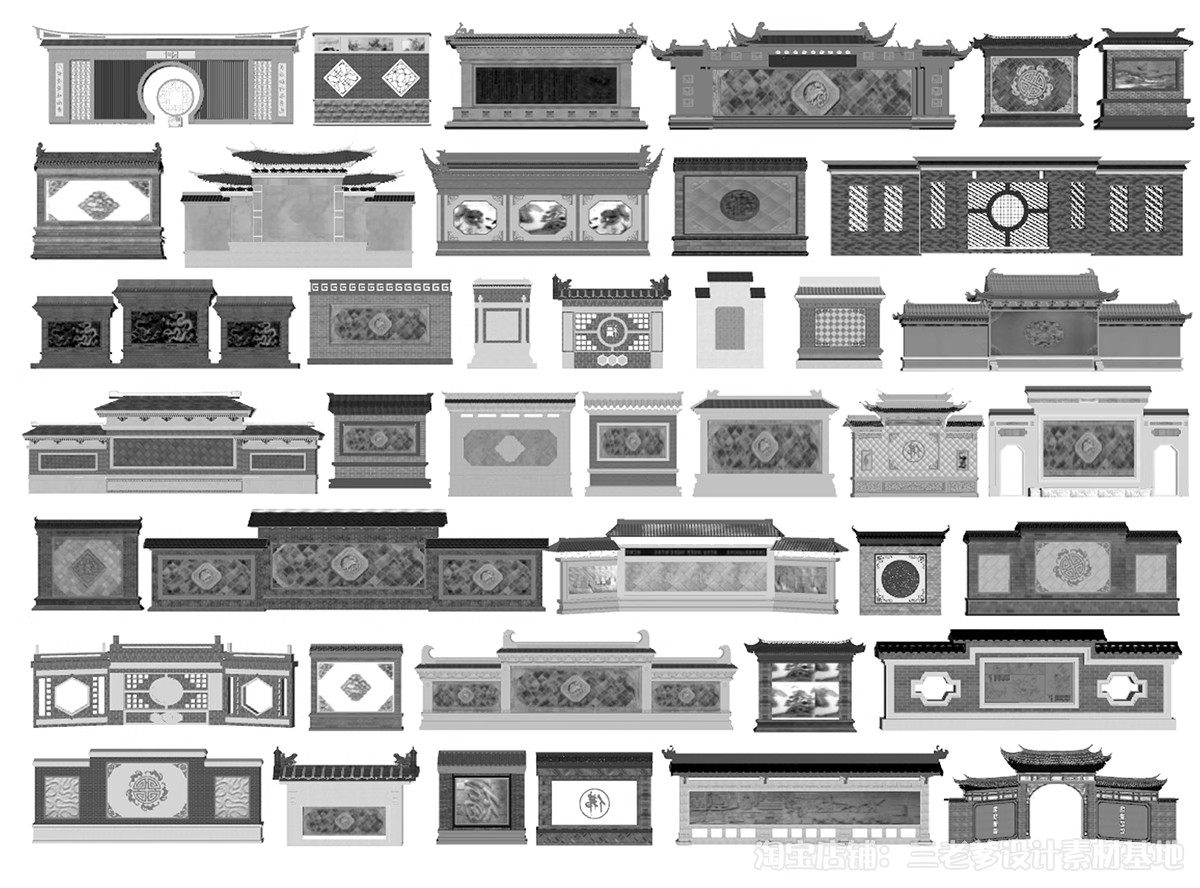 图片[27]-影壁照壁墙景墙su模型庭院四合院围墙院子屏风浮雕新中式草图大师-大怪兽分享