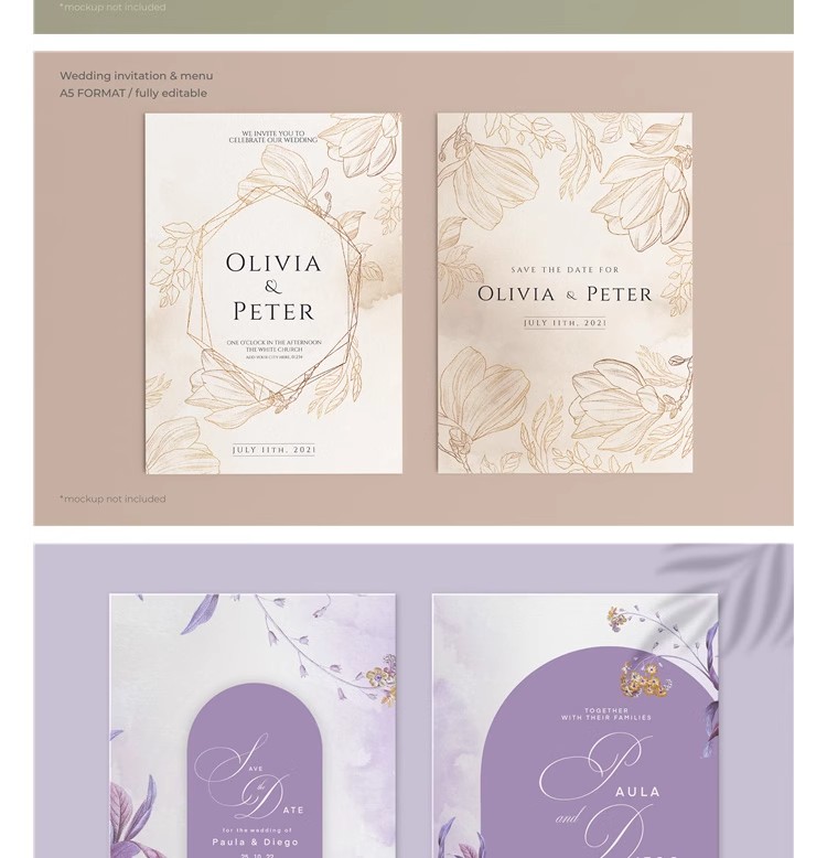 图片[15]-手绘唯美花纹简约婚礼请柬邀请函卡片生日海报PSD设计素材AI模板-大怪兽分享