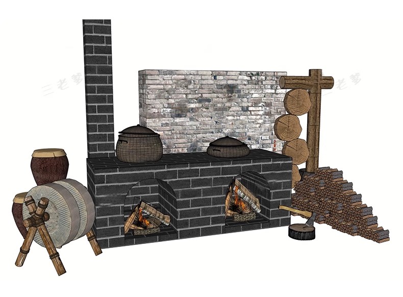 图片[28]-农村乡村农家乐旧厨房炉灶土灶台柴火灶泥土大锅灶SU模型草图大师-大怪兽分享