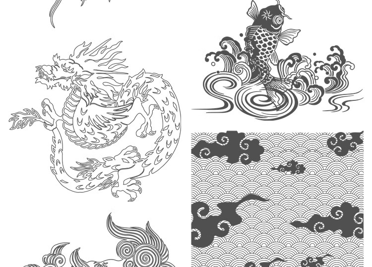图片[14]-中国风山海经神兽复古图腾纹理矢量图案包装简约AI设计矢量素材图-大怪兽分享