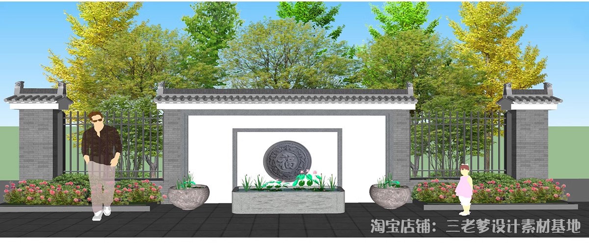 图片[28]-影壁照壁墙景墙su模型庭院四合院围墙院子屏风浮雕新中式草图大师-大怪兽分享