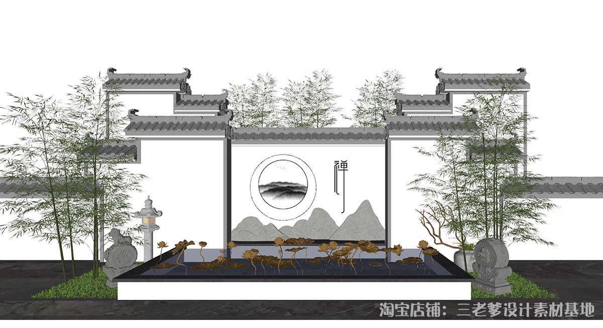 图片[29]-影壁照壁墙景墙su模型庭院四合院围墙院子屏风浮雕新中式草图大师-大怪兽分享
