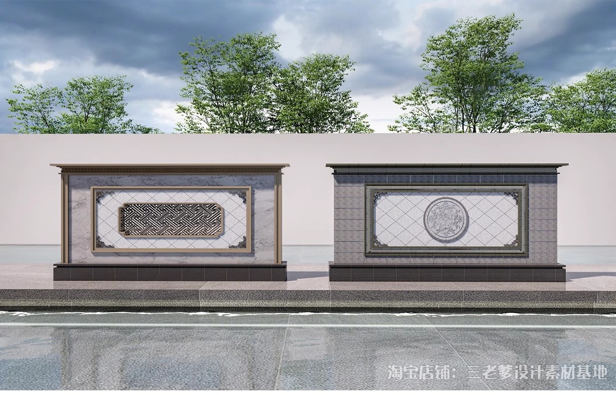 图片[30]-影壁照壁墙景墙su模型庭院四合院围墙院子屏风浮雕新中式草图大师-大怪兽分享