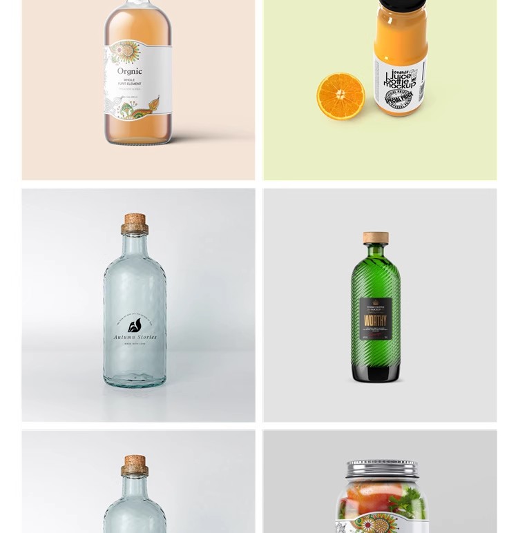 图片[17]-玻璃瓶饮料塑料瓶产品瓶子标签品牌logo贴图效果VI样机psd设计素-大怪兽分享