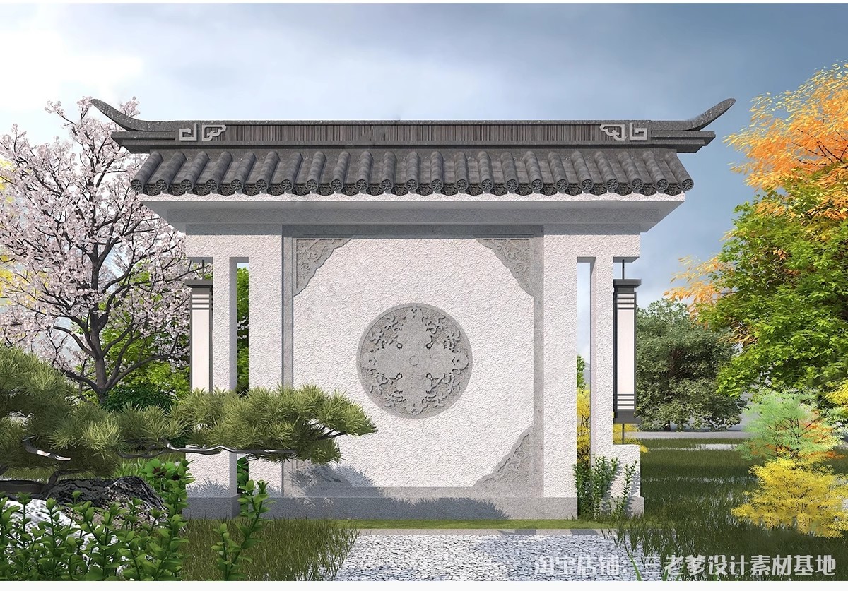 图片[31]-影壁照壁墙景墙su模型庭院四合院围墙院子屏风浮雕新中式草图大师-大怪兽分享