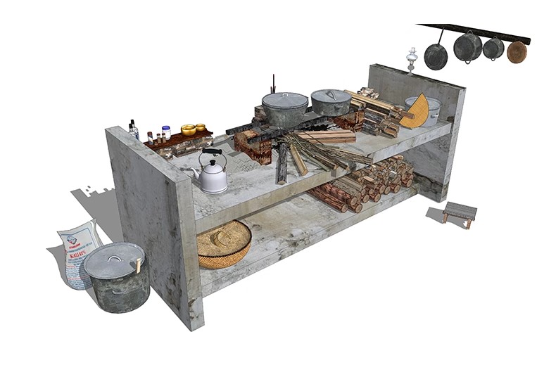 图片[33]-农村乡村农家乐旧厨房炉灶土灶台柴火灶泥土大锅灶SU模型草图大师-大怪兽分享