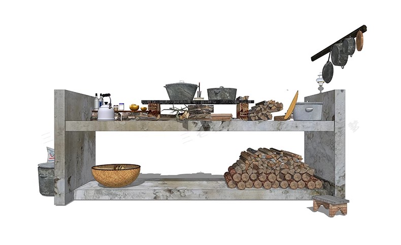 图片[34]-农村乡村农家乐旧厨房炉灶土灶台柴火灶泥土大锅灶SU模型草图大师-大怪兽分享