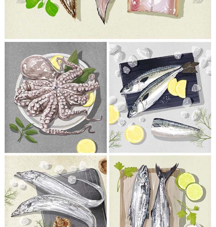 图片[22]-手绘食物PSD海鲜螃蟹蔬菜牛肉日料甜品蛋糕寿司美食海报PNG素材-大怪兽分享