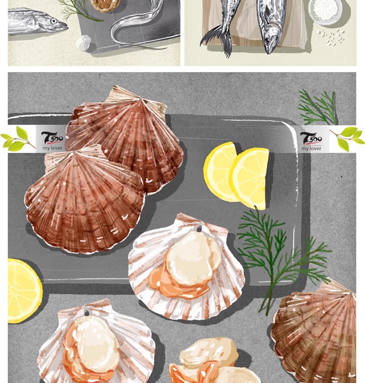 图片[23]-手绘食物PSD海鲜螃蟹蔬菜牛肉日料甜品蛋糕寿司美食海报PNG素材-大怪兽分享