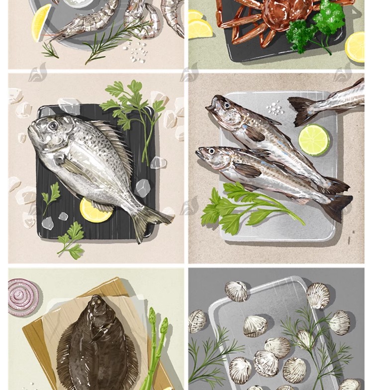 图片[25]-手绘食物PSD海鲜螃蟹蔬菜牛肉日料甜品蛋糕寿司美食海报PNG素材-大怪兽分享