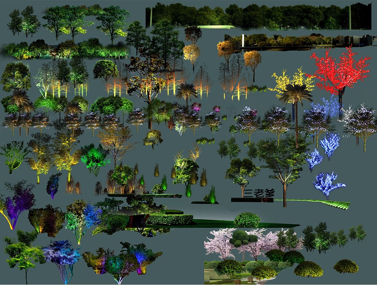 图片[49]-夜景树木植物ps灯光效果图 效果图psd分层公园氛围灯亮化工程素材-大怪兽分享