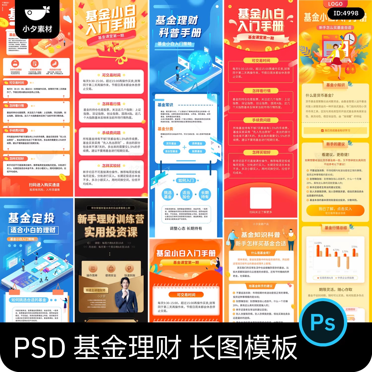 金融基金小白入门理财知识科普宣传促销H5长图海报PSD设计素材-大怪兽分享