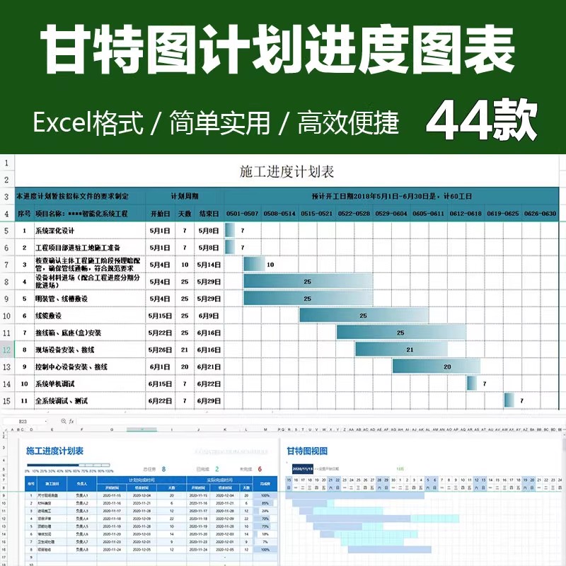 甘特图Excel表格日程表 项目管理进程计划 作业排序excel模版素材-大怪兽分享