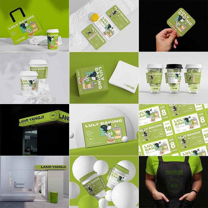 20款酸性咖啡饮料奶茶店品牌VI提案展示贴图样机PSD设计素材模板-大怪兽分享