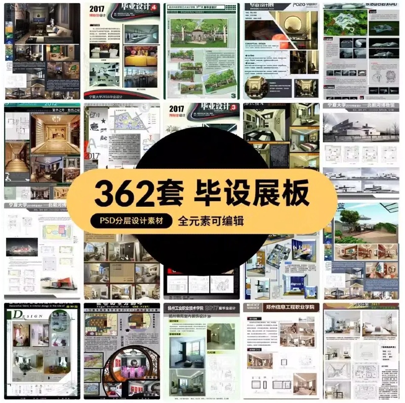 毕业设计展板排版模板画册PSD分层设计素材-大怪兽分享