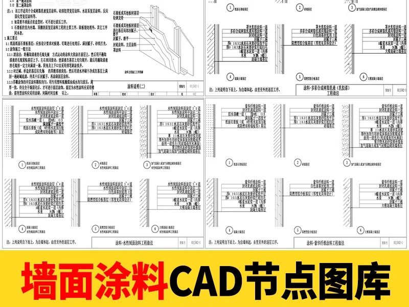 墙面涂料CAD施工图节点详图各类工程施工工艺基层做法说明室内-大怪兽分享