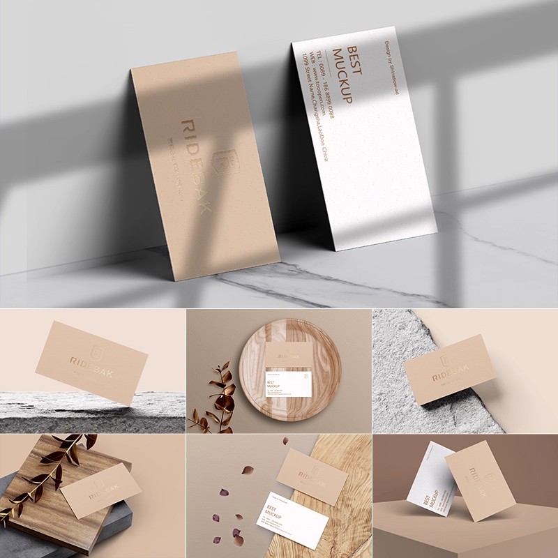 YJ-460高档名片卡片智能贴图样机LOGO烫金效果图展示PSD素材模板-大怪兽分享