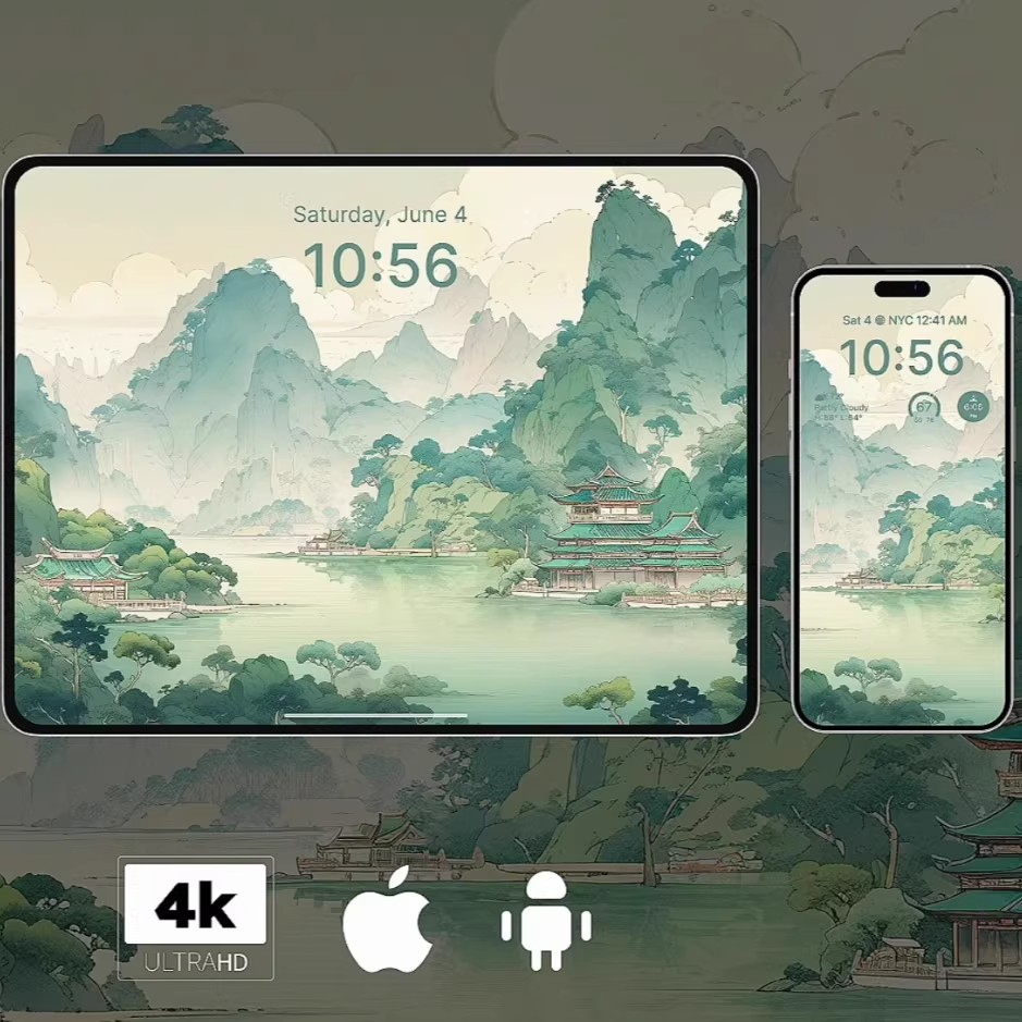 88张|绿水|风景自然国风苹果手机壁纸4K超高清 平板iPad电脑壁纸-大怪兽分享