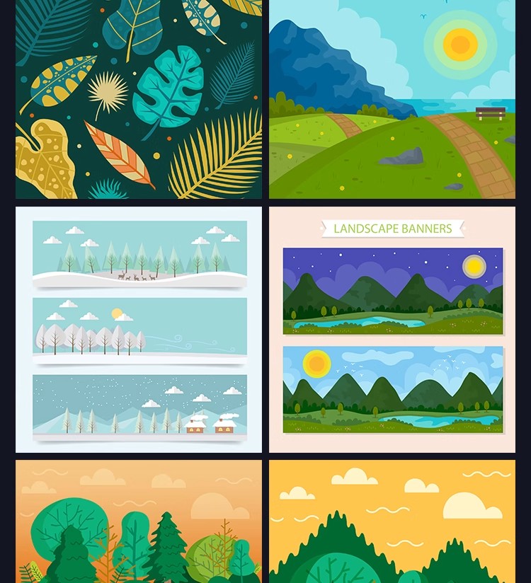 图片[3]-卡通扁平化森林树林植物旅游风景背景插画AI矢量图设计素材模板-大怪兽分享