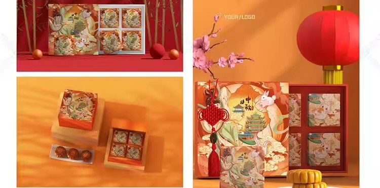 图片[5]-高端中秋节国潮月饼包装礼盒包装袋设计展示效果样机PSD素材模板-大怪兽分享