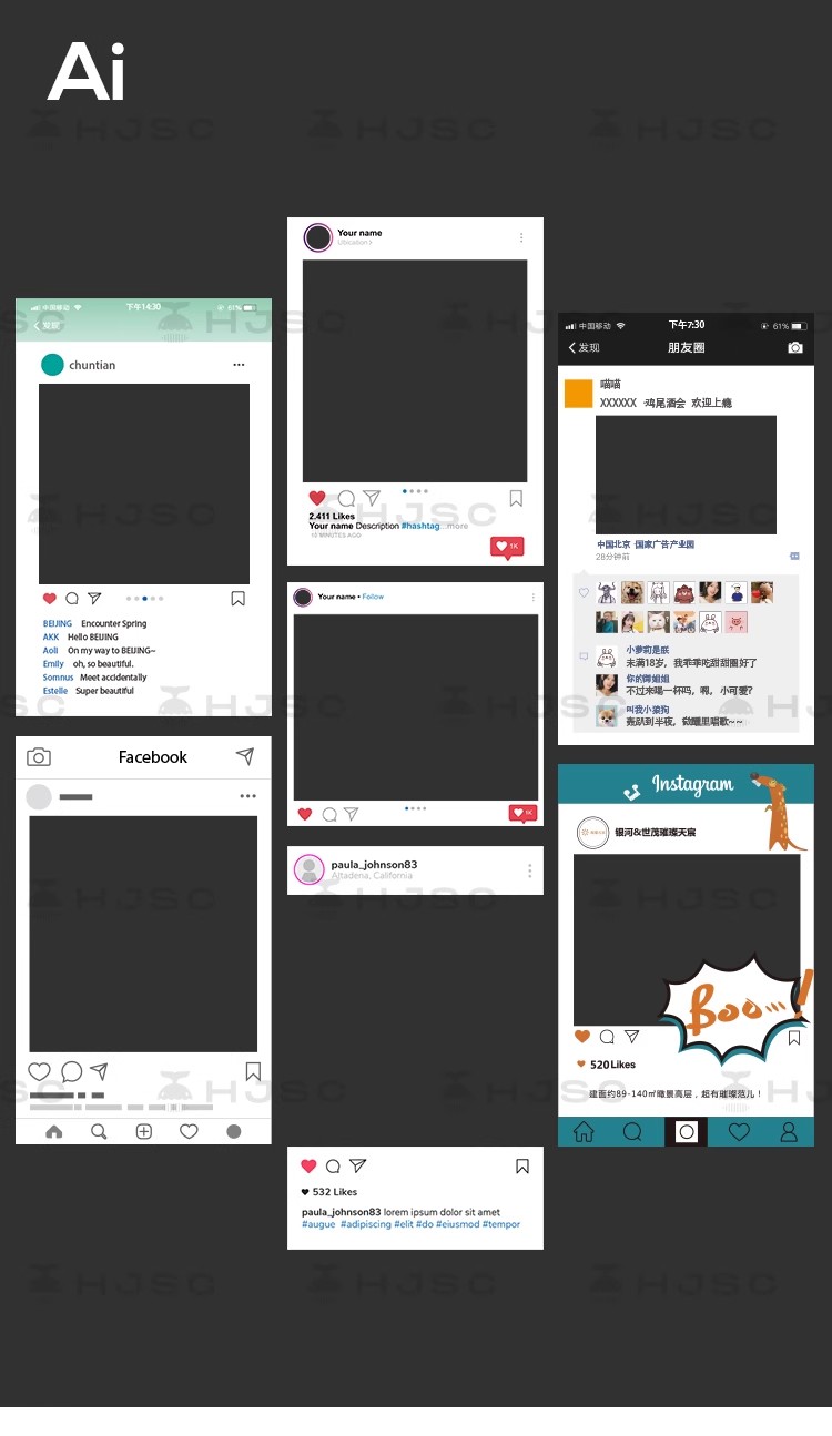 图片[3]-ins网红instagram拍照框朋友圈打卡相框AI矢量PSD设计素材模版PS-大怪兽分享