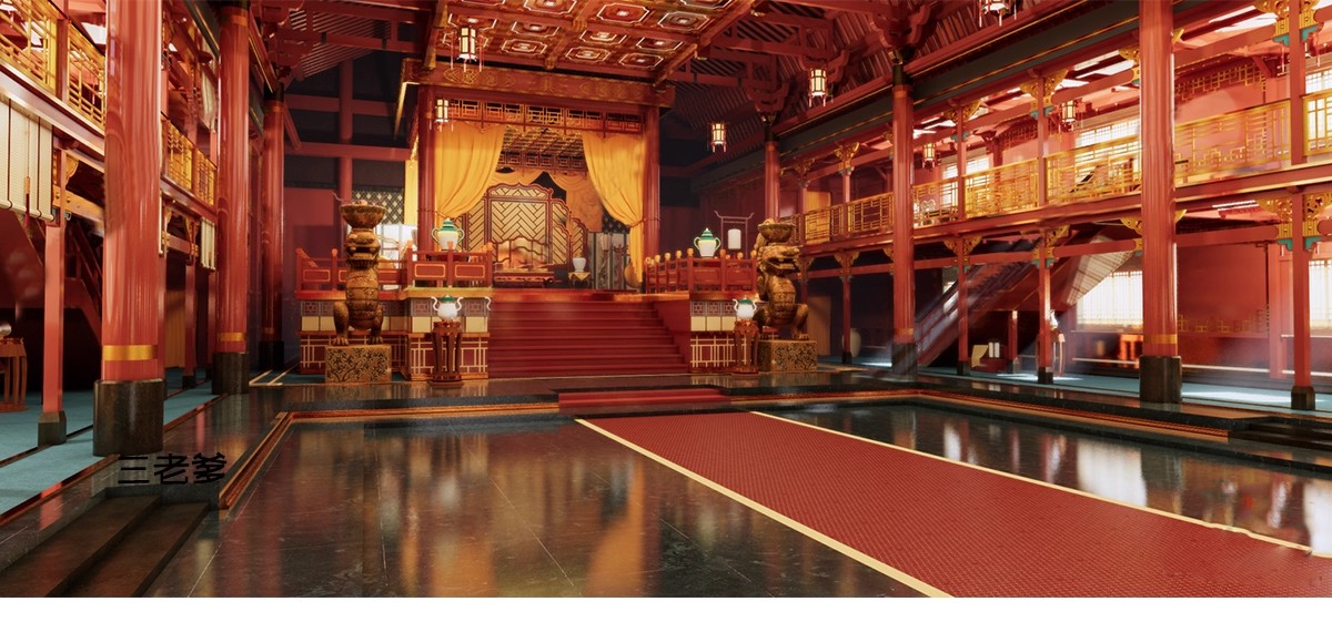 图片[4]-宫殿大殿王府SU模型库中式古建筑古代会客厅卧房影视布景草图大师-大怪兽分享