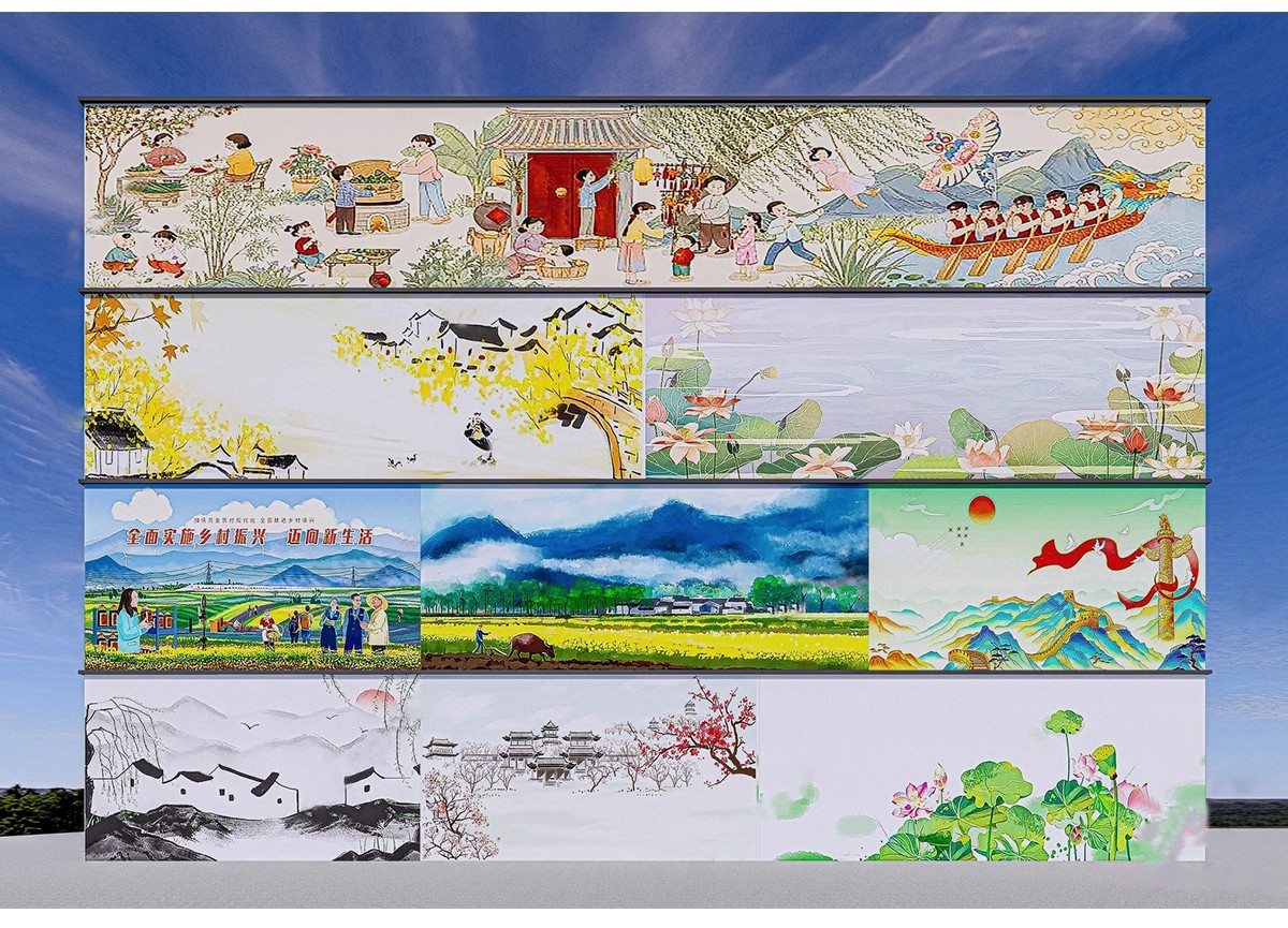 图片[6]-乡村振兴新农村墙绘三角农耕文化山水风景墙画壁画su模型草图大师-大怪兽分享