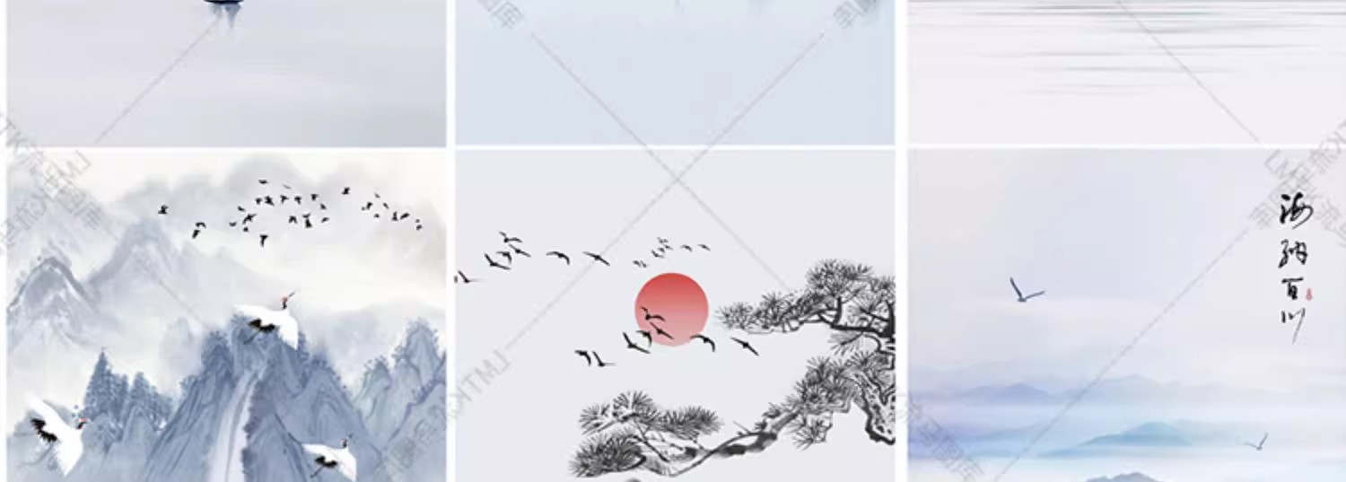 图片[6]-中国风水墨山水国画意境大气山川河流牡丹装饰插画AI矢量PSD素材-大怪兽分享