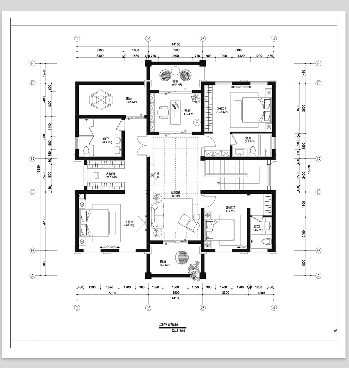 图片[7]-别墅自建房室内设计CAD平面布置图方案布局优化建筑农村施工图纸-大怪兽分享