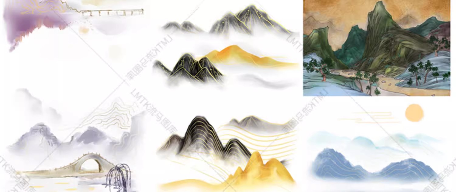 图片[8]-中国风水墨山水国画意境大气山川河流牡丹装饰插画AI矢量PSD素材-大怪兽分享