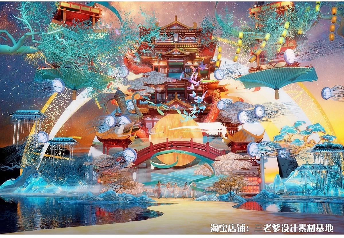 图片[11]-中式古风敦煌大唐文化壁画艺术元素SU模型集市美陈长廊展厅博物馆-大怪兽分享