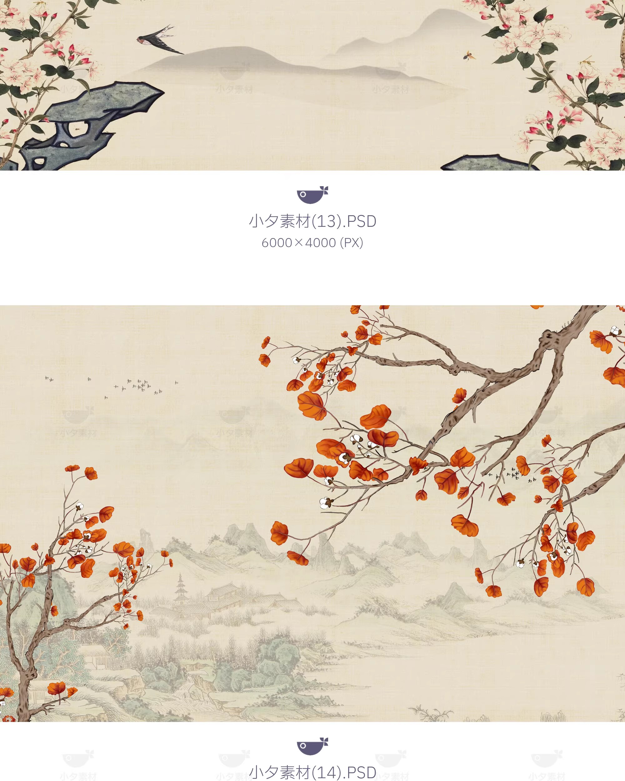图片[12]-中国风中式古风素雅古典工笔画背景墙装饰画画芯PSD设计素材模板-大怪兽分享