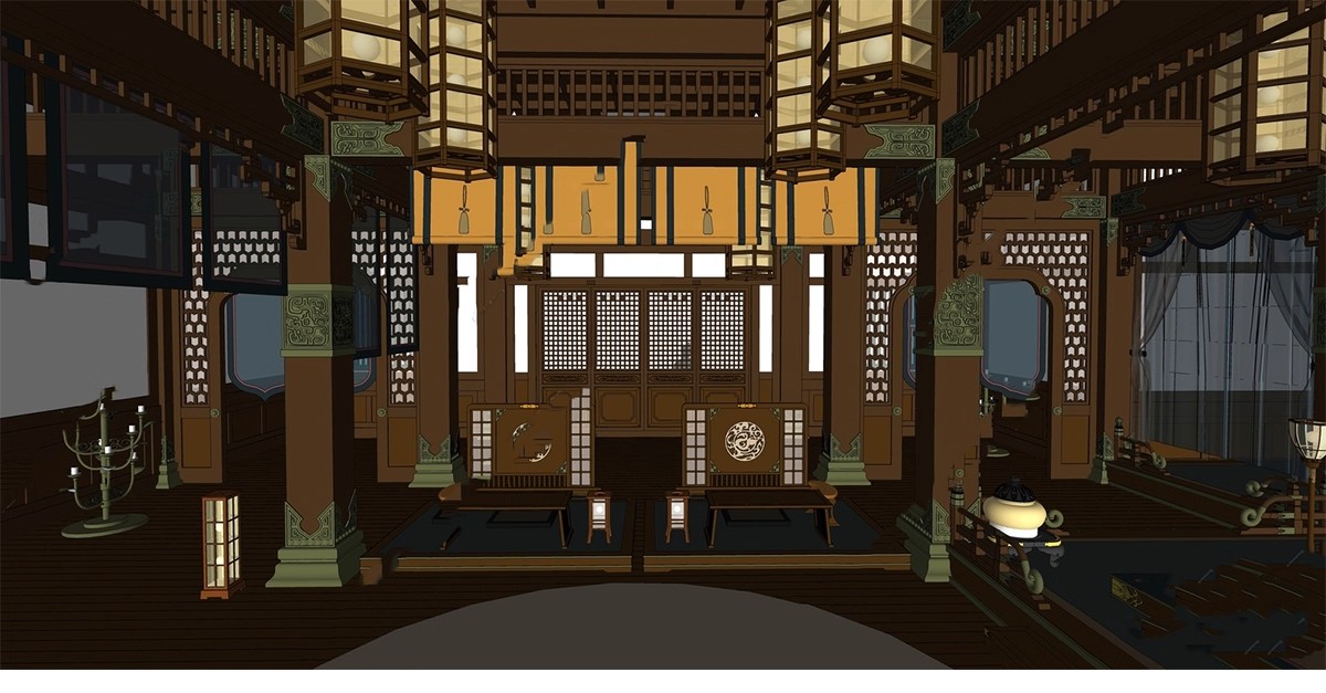 图片[13]-宫殿大殿王府SU模型库中式古建筑古代会客厅卧房影视布景草图大师-大怪兽分享