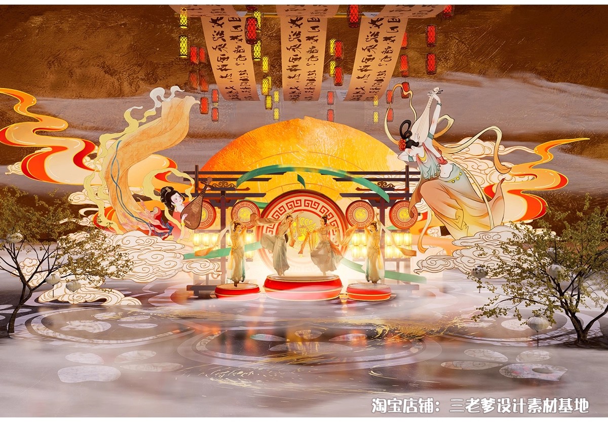 图片[15]-中式古风敦煌大唐文化壁画艺术元素SU模型集市美陈长廊展厅博物馆-大怪兽分享