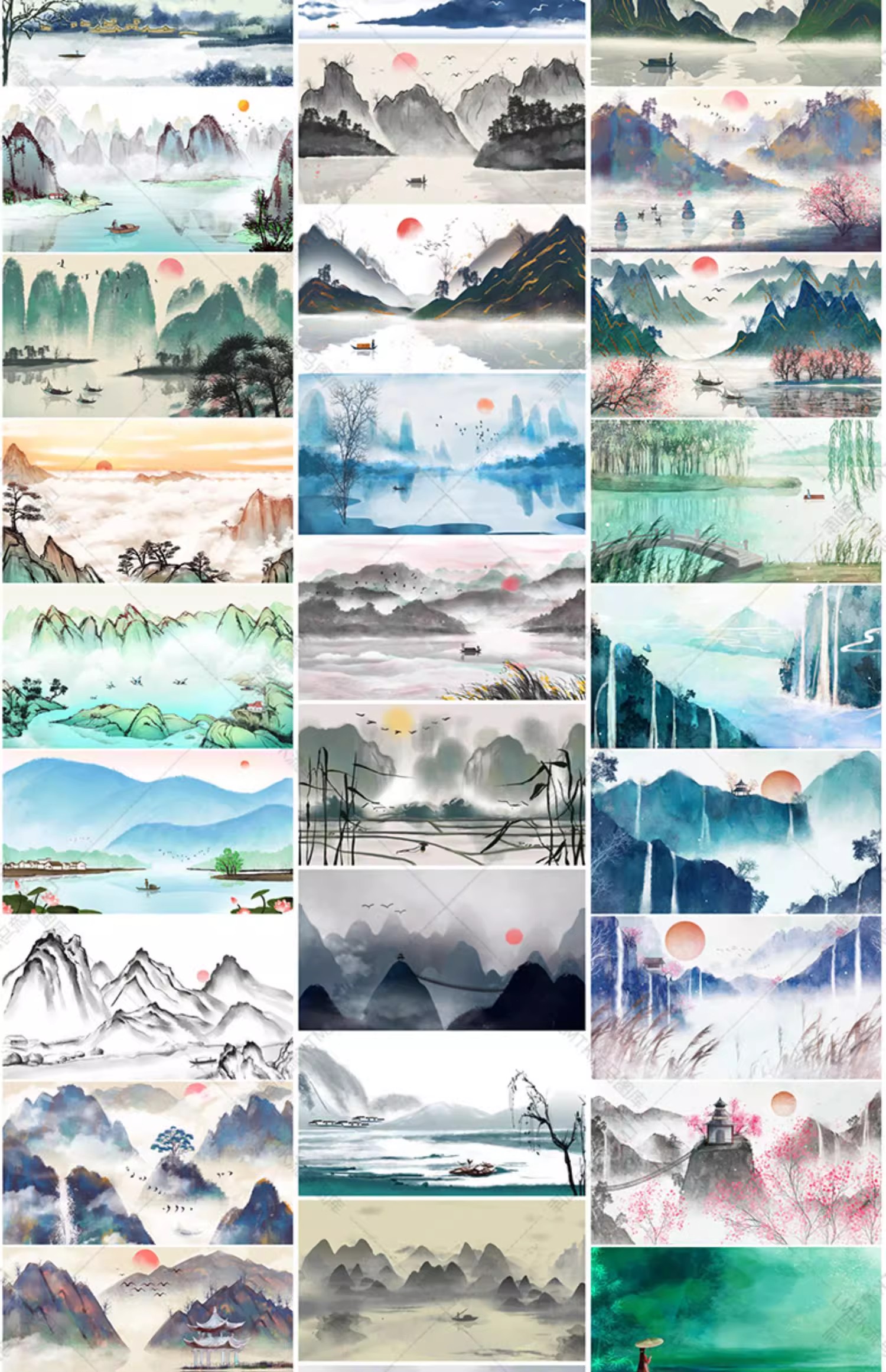 图片[15]-中国风水墨山水国画意境大气山川河流牡丹装饰插画AI矢量PSD素材-大怪兽分享