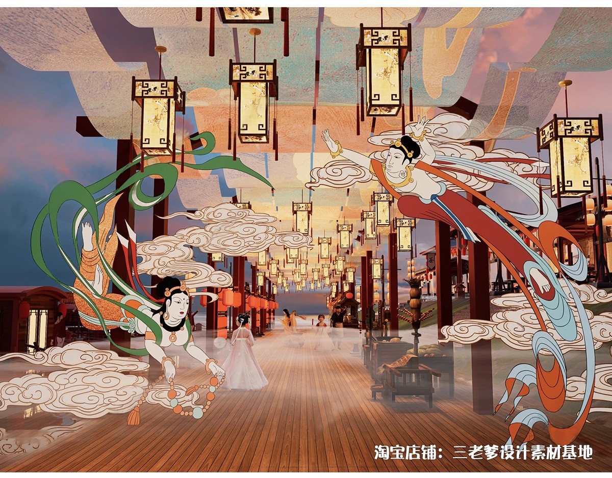 图片[16]-中式古风敦煌大唐文化壁画艺术元素SU模型集市美陈长廊展厅博物馆-大怪兽分享