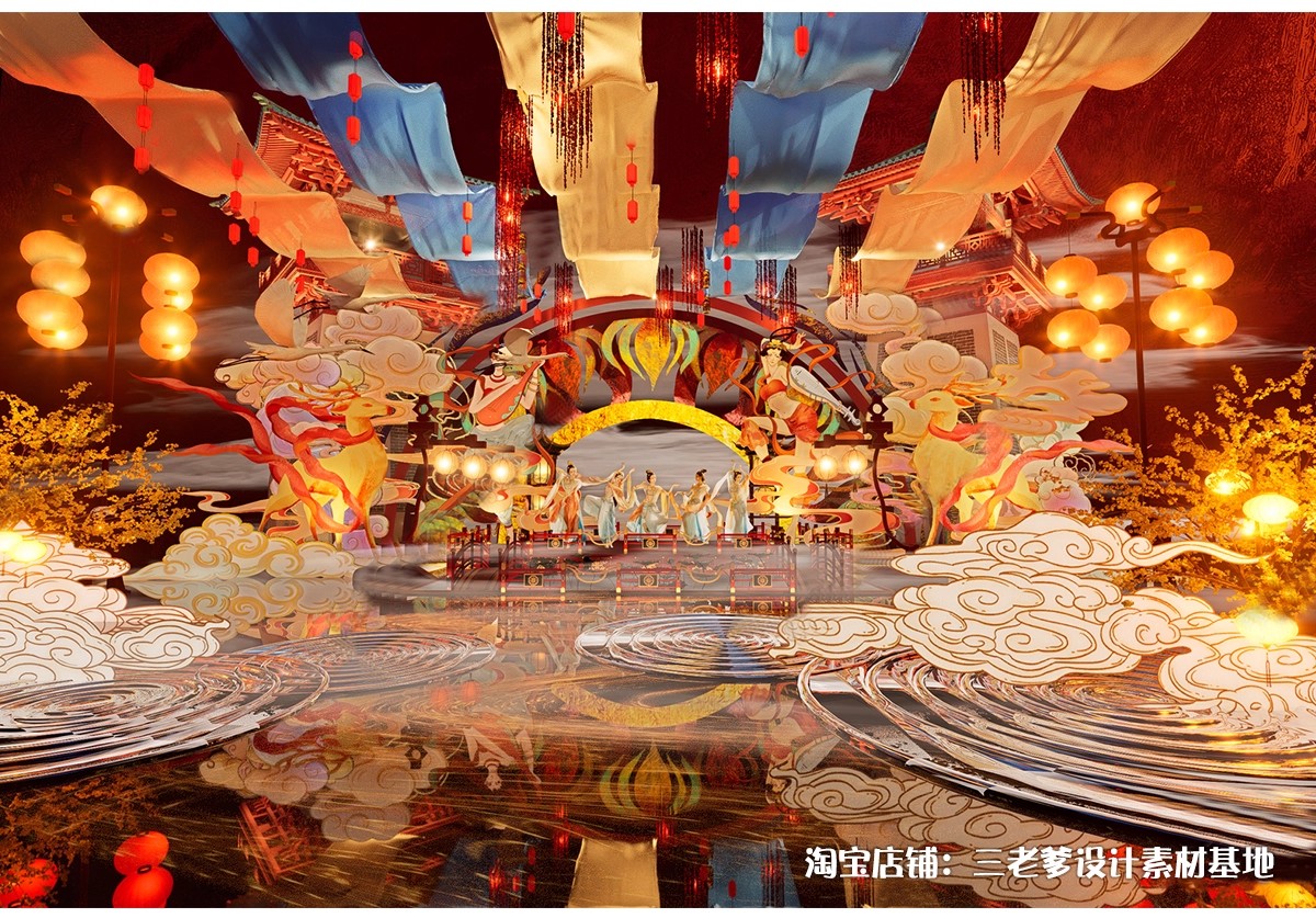 图片[17]-中式古风敦煌大唐文化壁画艺术元素SU模型集市美陈长廊展厅博物馆-大怪兽分享