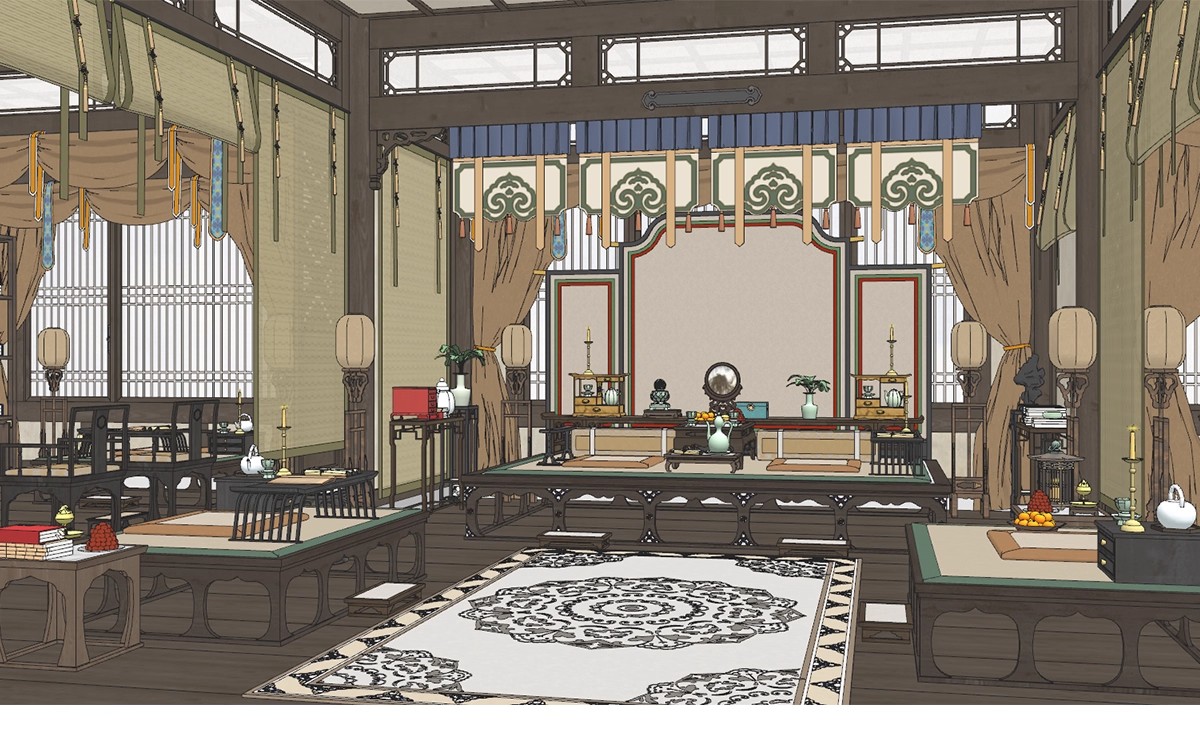 图片[17]-宫殿大殿王府SU模型库中式古建筑古代会客厅卧房影视布景草图大师-大怪兽分享