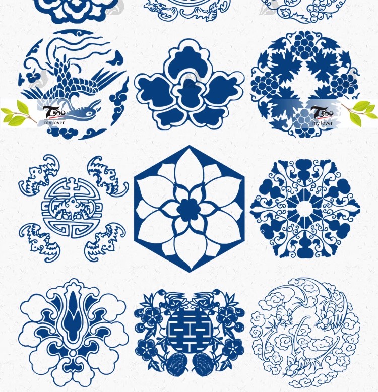 图片[4]-中式中国风传统青花瓷纹样花卉镂空剪纸设计图案AI/png免扣素材-大怪兽分享