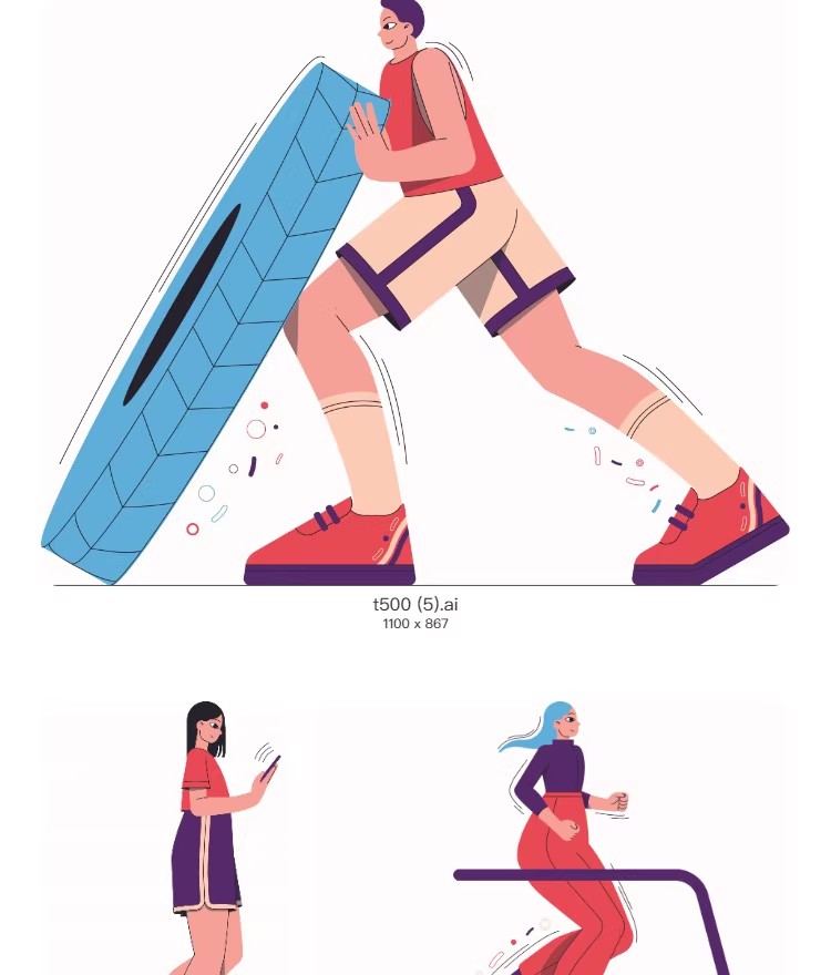 图片[4]-扁平手绘潮流现代卡通插画风青年人物运动社交模板AI矢量设计素材-大怪兽分享