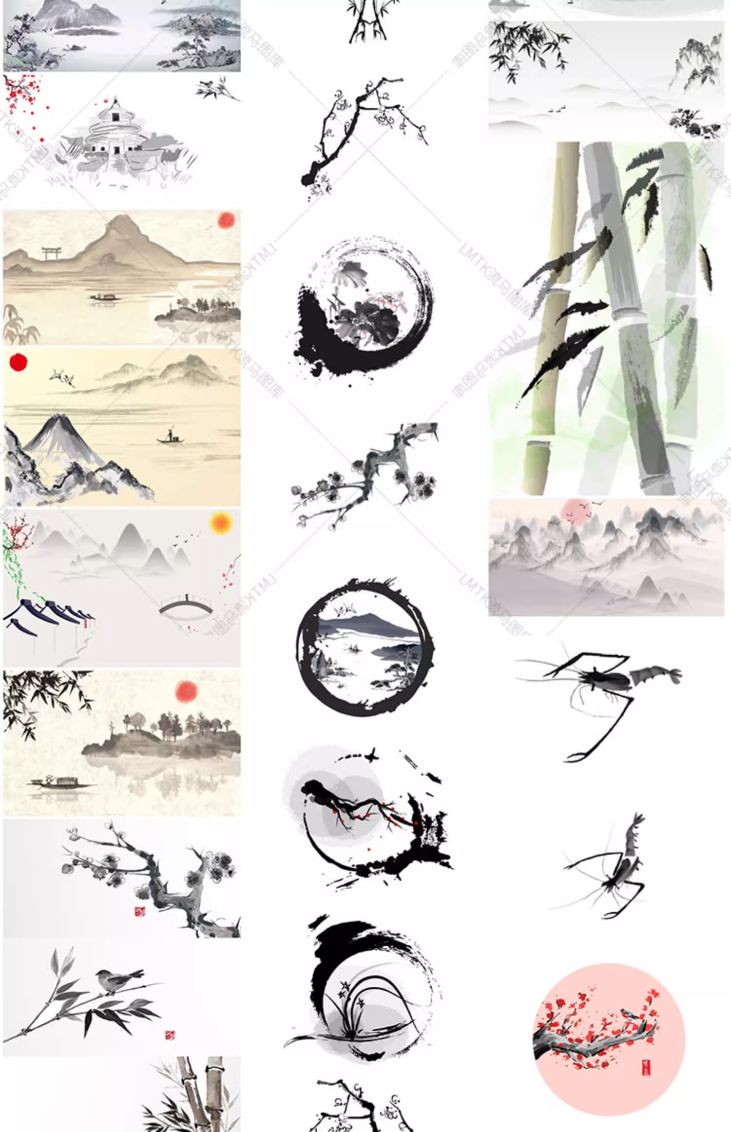 图片[17]-中国风水墨山水国画意境大气山川河流牡丹装饰插画AI矢量PSD素材-大怪兽分享