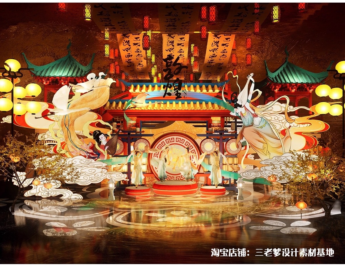 图片[18]-中式古风敦煌大唐文化壁画艺术元素SU模型集市美陈长廊展厅博物馆-大怪兽分享